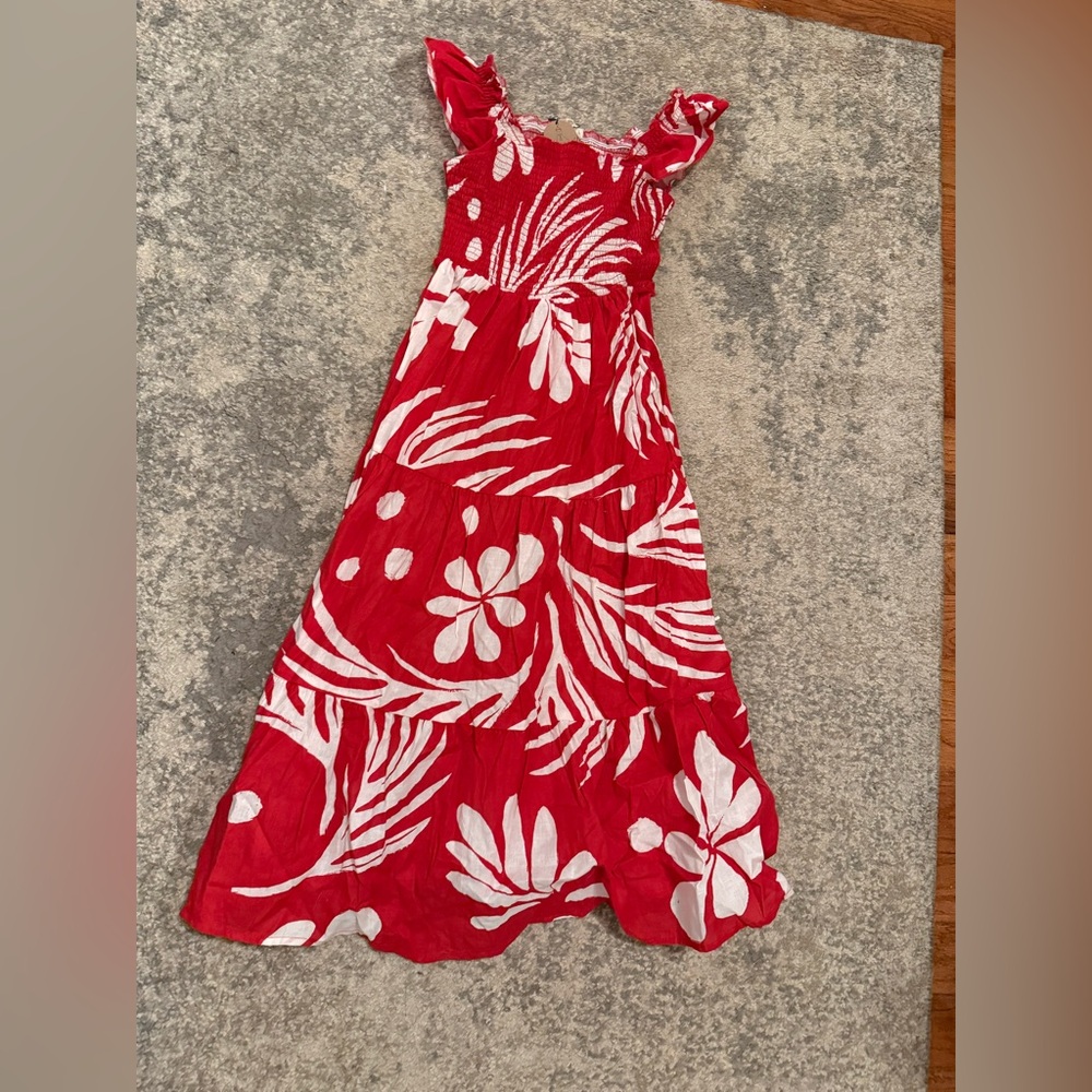 Red Floral Midi Dress